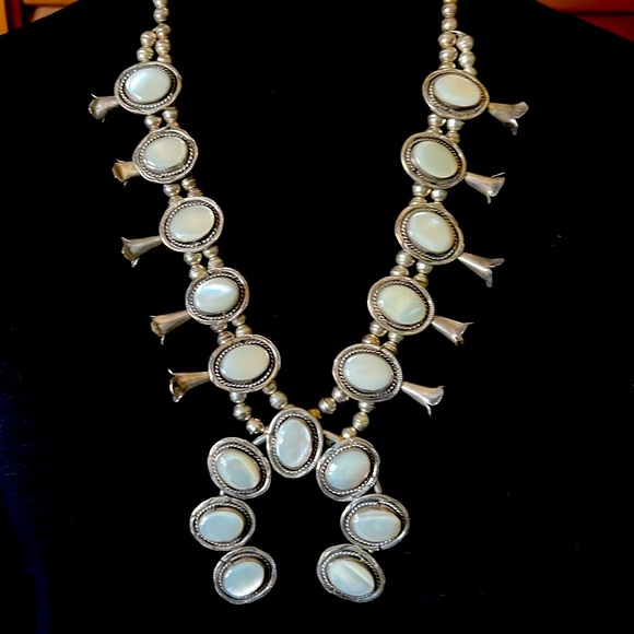 Vintage Navajo Sterling mother of pearl Squash Blossom necklace - Picture 1 of 10